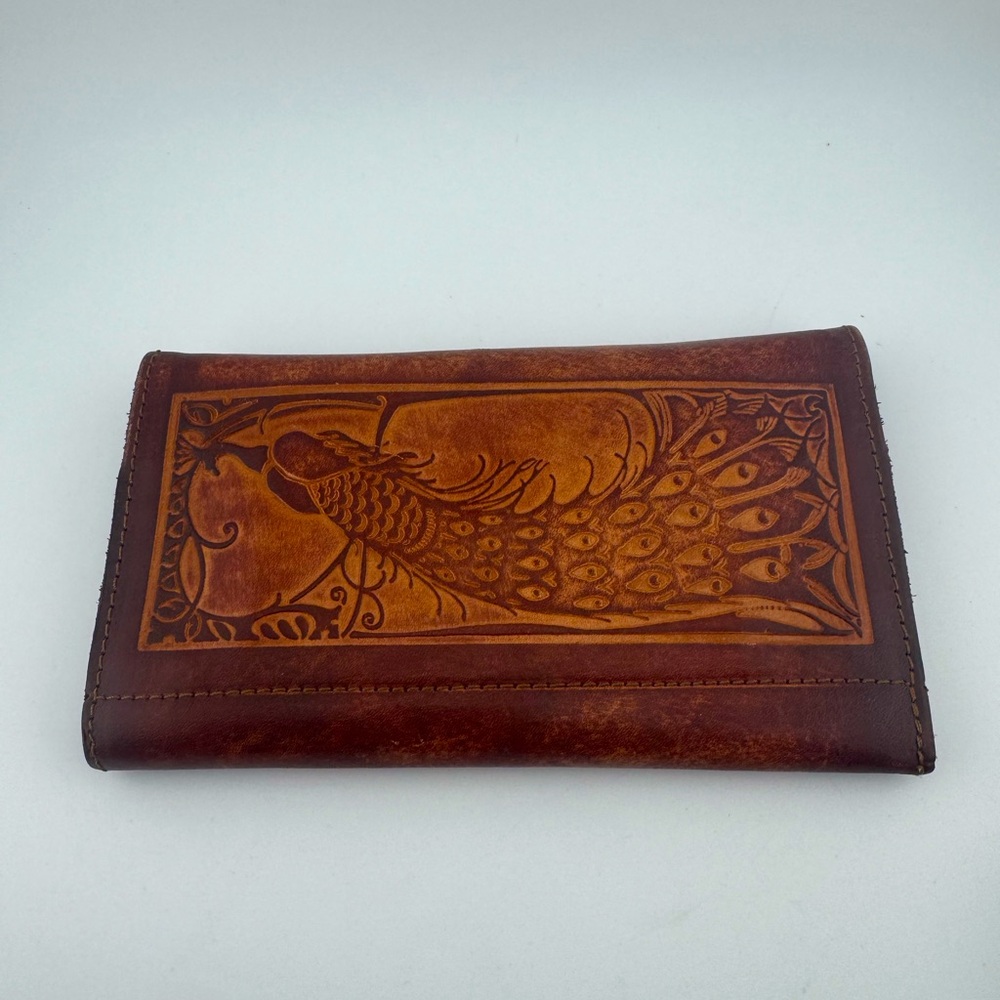 Embossed Brown Leather Wallet with Fish Design‎